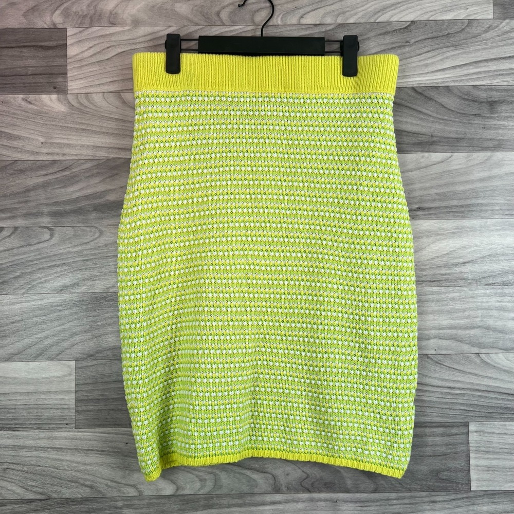 ASOS Pencil Skirt Women's Size 10 Green Yellow Knitted‎ Ribbed High-Waisted